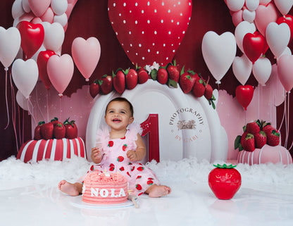 Avezano Premier Anniversaire Fraise Amour Ballon Fête Photographie Fond