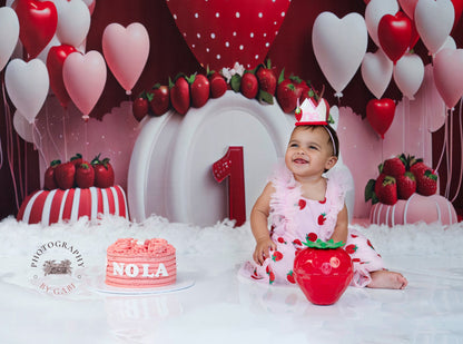 Avezano Premier Anniversaire Fraise Amour Ballon Fête Photographie Fond