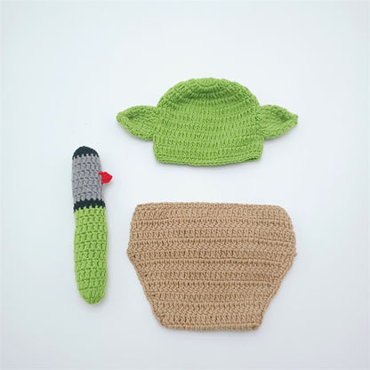 Avezano Cute Baby Yoda Knitted Photo Outfit 3-Piece Set