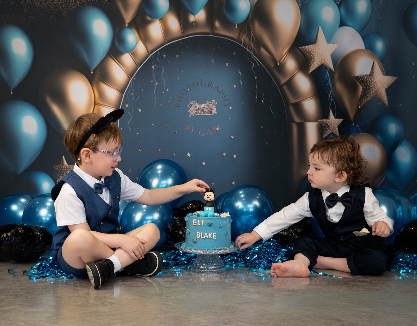 Avezano Gold and Blue Balloon Party Birthday Photography Background