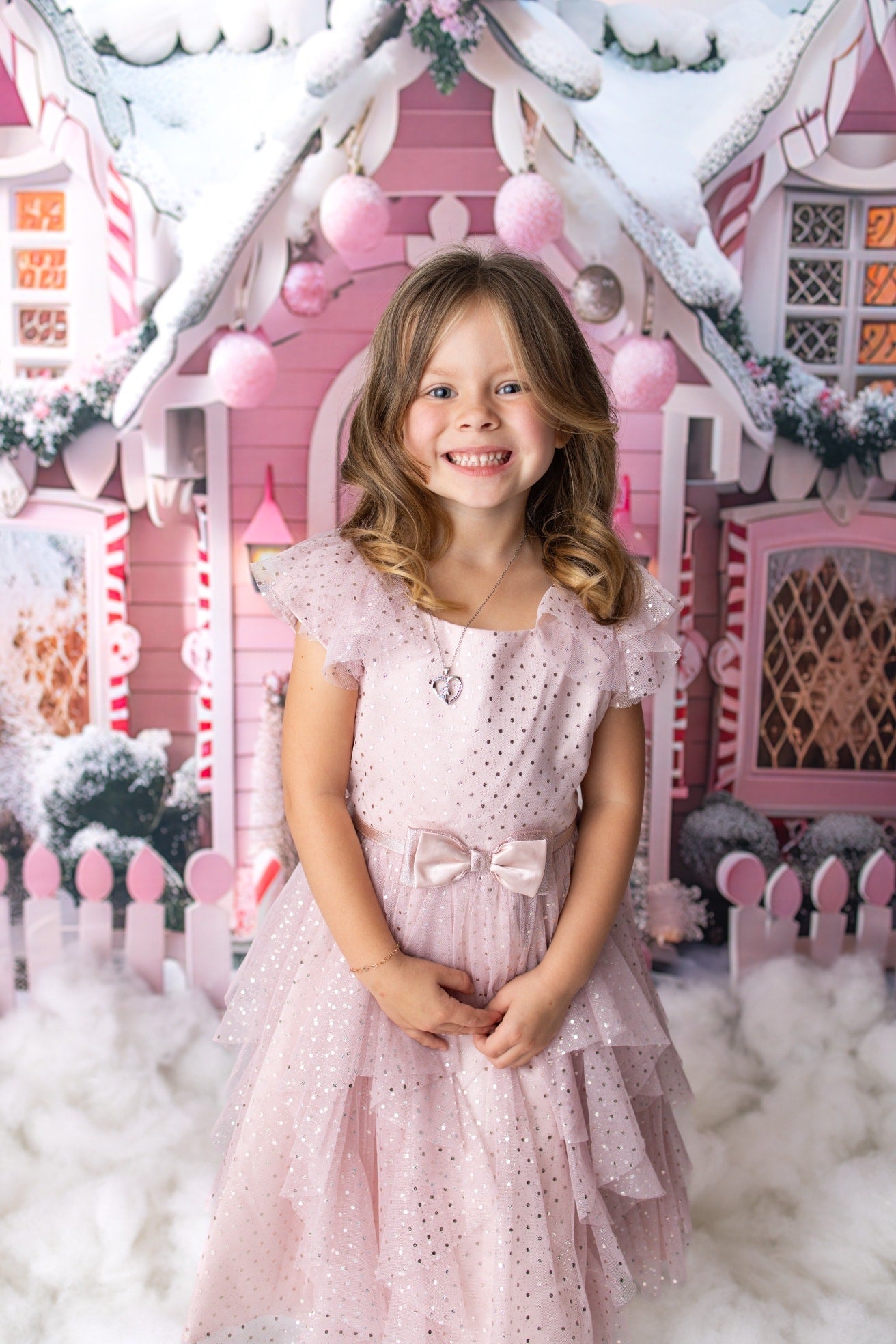 Avezano Winter Christmas Pink House and Gift Photography Backdrop