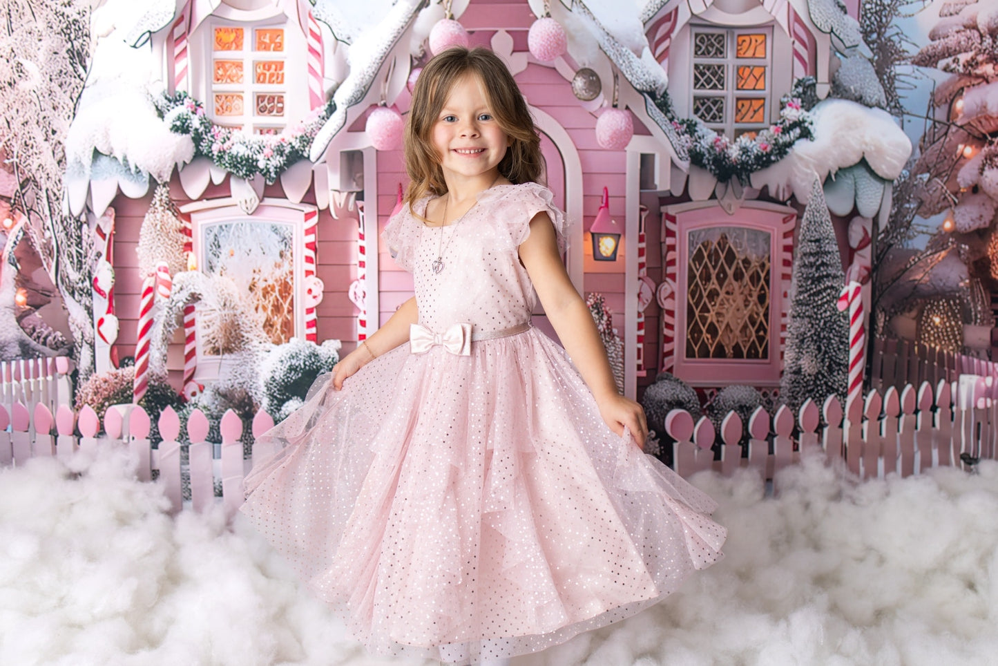Avezano Winter Christmas Pink House and Gift Photography Backdrop