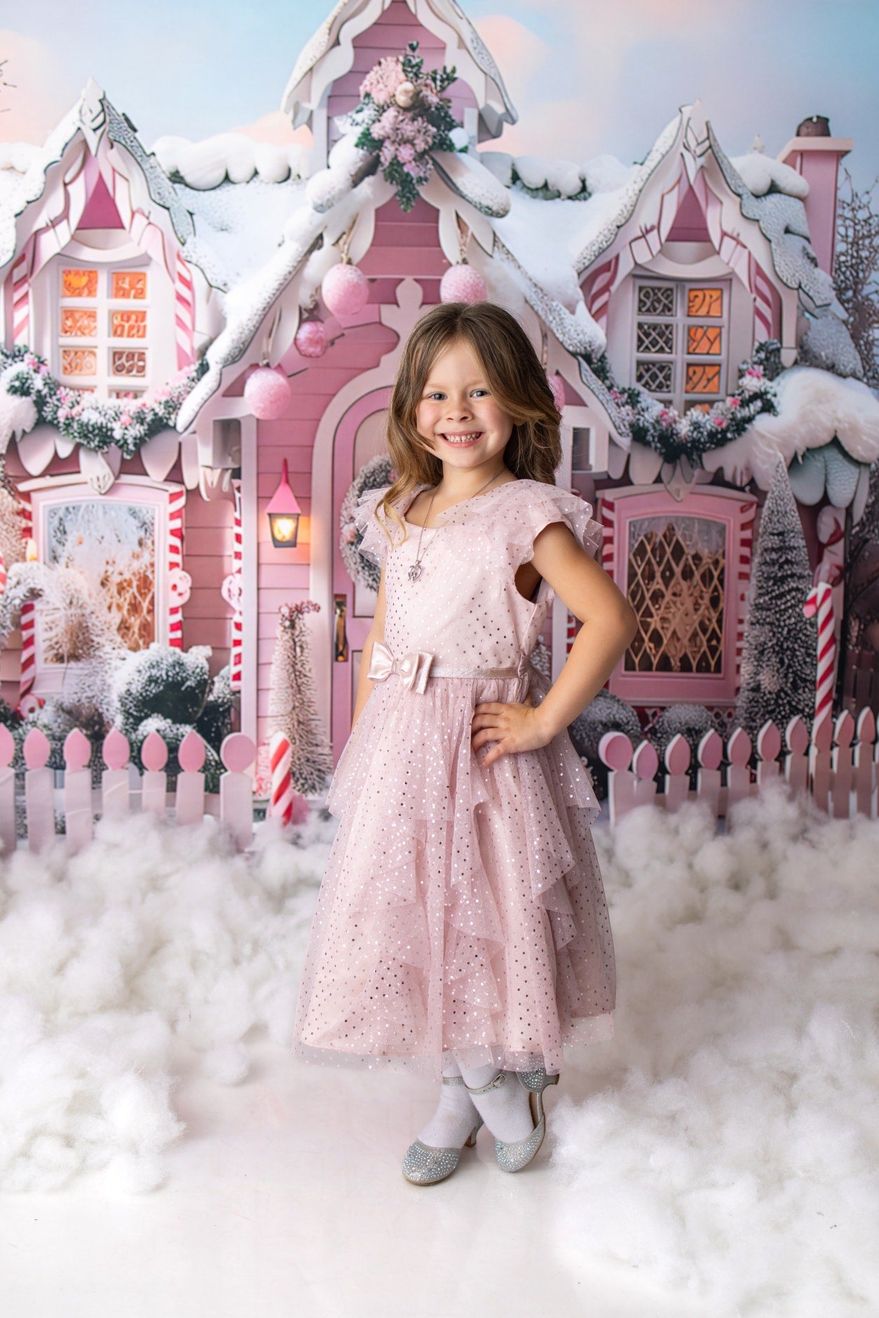 Avezano Winter Christmas Pink House and Gift Photography Backdrop