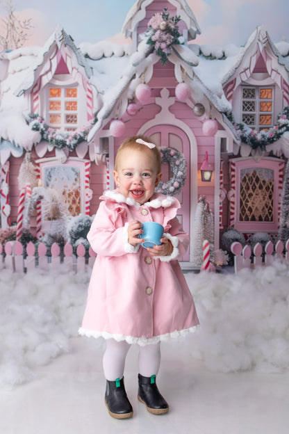 Avezano Winter Christmas Pink House and Gift Photography Backdrop