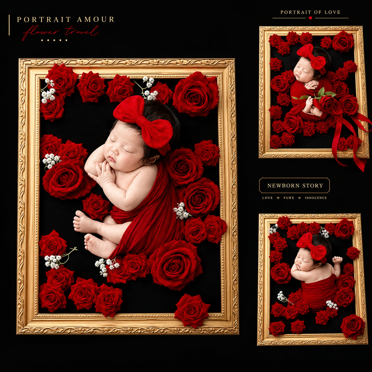 Avezano Newborn Vintage Red Rose Bow Headband Photography Prop Set