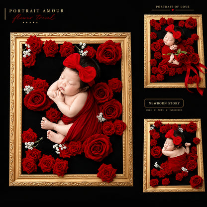 Avezano Newborn Vintage Red Rose Bow Headband Photography Prop Set