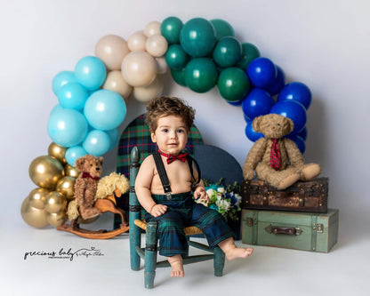 Avezano Blue Green Balloon Arch Teddy Bear Rocking Horse Photography Backdrop Designed By Angela Forker