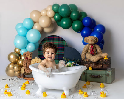 Avezano Blue Green Balloon Arch Teddy Bear Rocking Horse Photography Backdrop Designed By Angela Forker