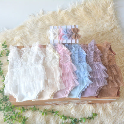 Avezano Newborn Ruffled Lace Romper Photoshoot Outfit