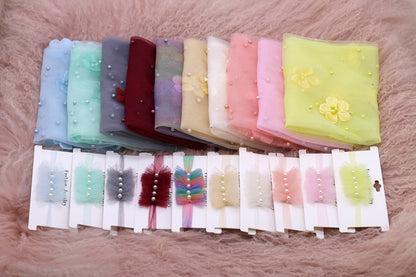 Avezano Newborn Chiffon Wrap With Pearl Headpiece Photography Prop Set