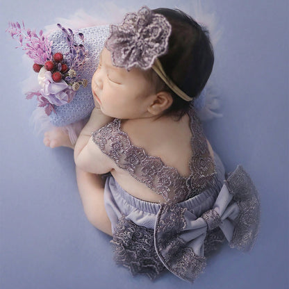 Avezano Newborn Lace Open Back Ruffle Princess Dress Photo Prop