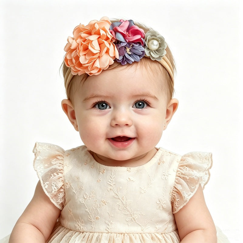 Avzeano Handmade Pearl Floral Newborn Headband Prop