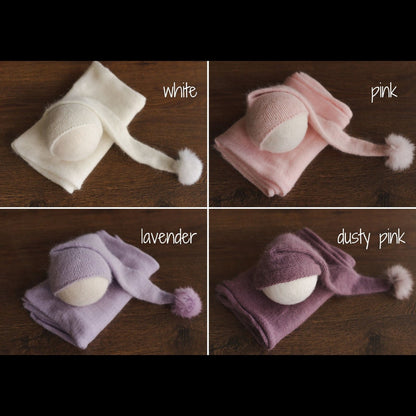 Avezano Newborn Knit Stretch Swaddle with Pom Pom Hat Photography Props