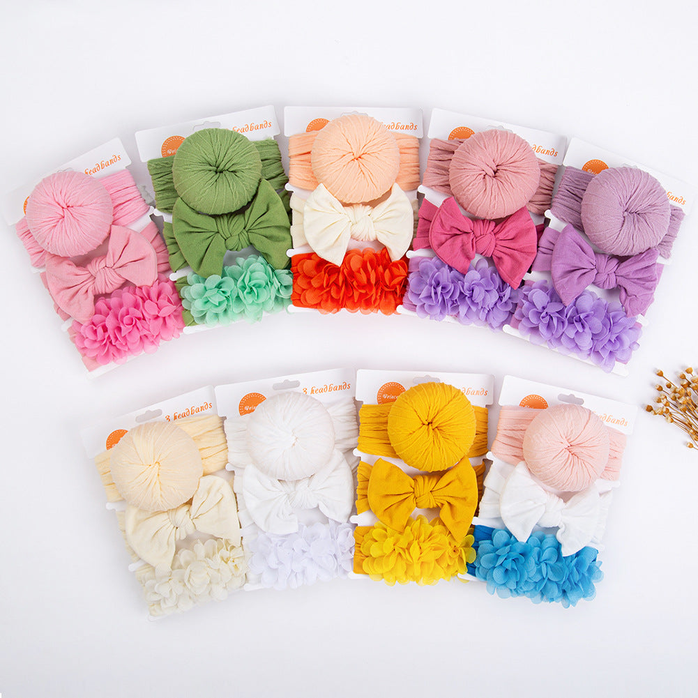 Avezano 3Pcs Chiffon Floral Nylon Bow Baby Headbands Set