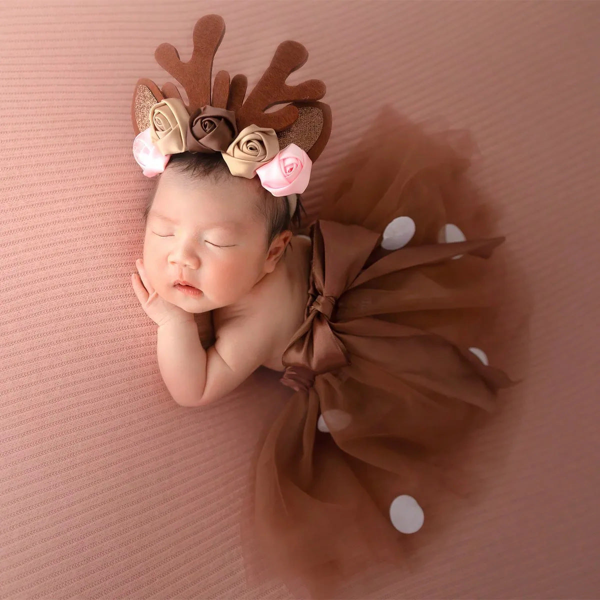 Avezano Newborn Tulle Tutu Skirt & Christmas Elk Flower Headband Set