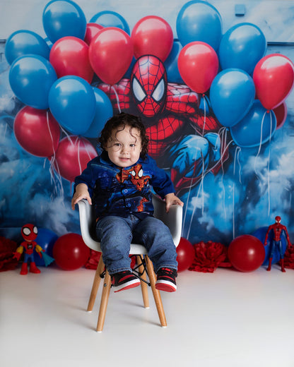Avezano Spider-Man Red and Blue Balloon Graffiti Backdrop Designed By Enchanted Design Studio
