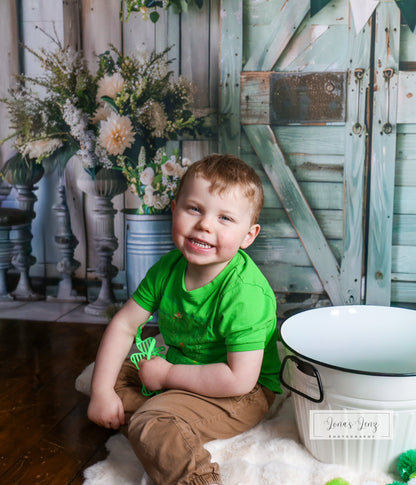 Avezano Spring Green Wooden Doors Photography Backdrop