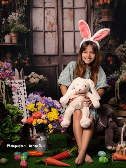 Avezano Spring Easter Retro Door et Green Plants Décoration Photographie Toile de fond 