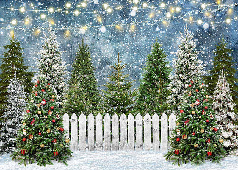Avezano Winter Christmas Tree Photography Backdrop Room Set