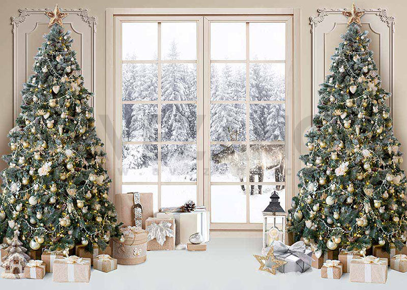 Avezano Winter Christmas Interior Decoration Photography Backdrop Room Set