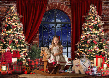 Avezano Christmas Red Velvet Curtains Photography Background