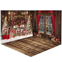 Avezano Winter Christmas Tree and Hot Cocoa Decoration Photography Backdrop Room Set
