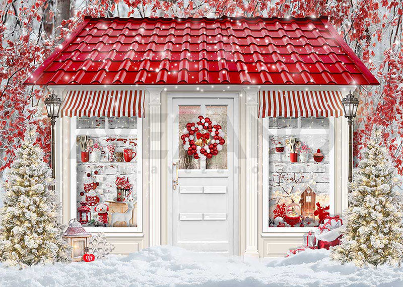 Avezano Christmas Winter Snow Shop Photography Backdrop-AVEZANO