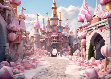 Avezano Pink Candy Castle Birthday Photography Background