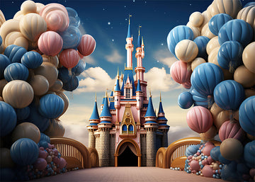Avezano Fairytale Castle and Balloons Birthday Cake Smash Photography Background