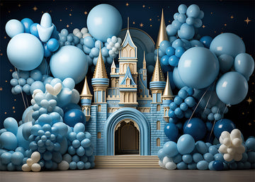 Avezano Blue Balloon Castle Birthday Cake Smash Photography Background