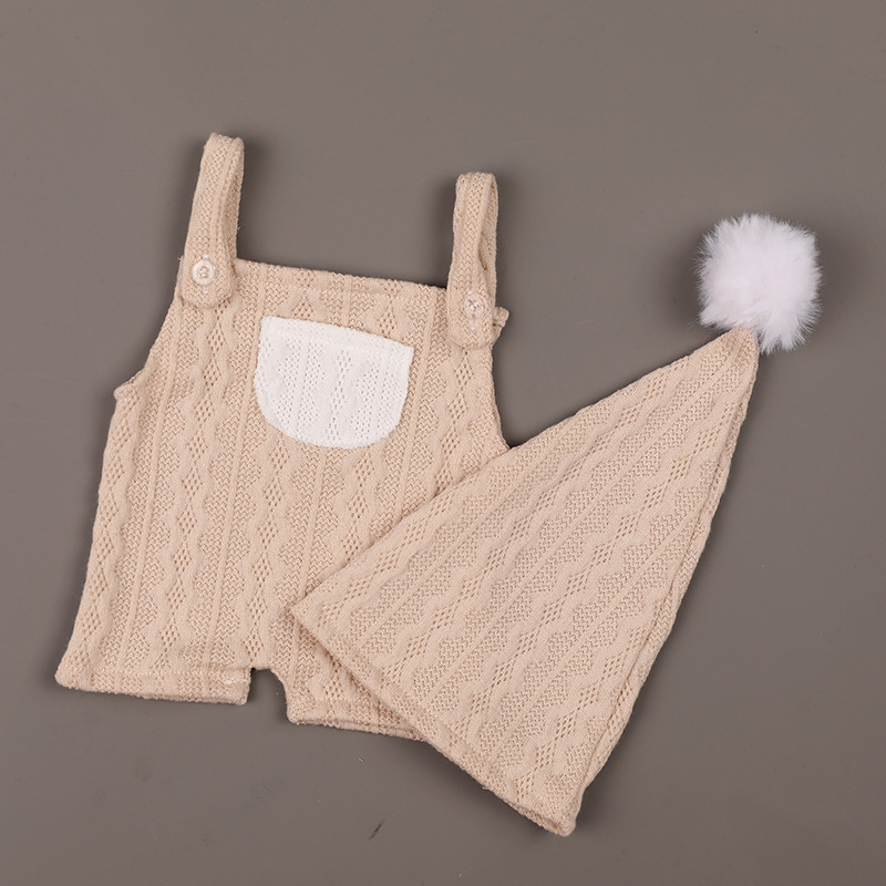 Avezano Newborn Knitted Outfit Two Piece Suspender Pants Set