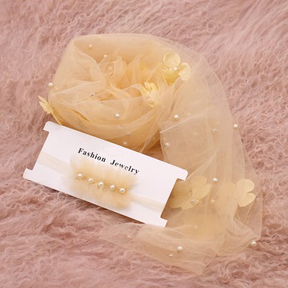Avezano Newborn Chiffon Wrap With Pearl Headpiece Photography Prop Set
