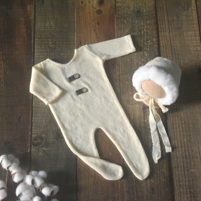 Avezano Faux Fur Newborn Hat And Romper Photography Prop