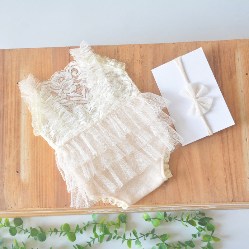 Avezano Newborn Ruffled Lace Romper Photoshoot Outfit