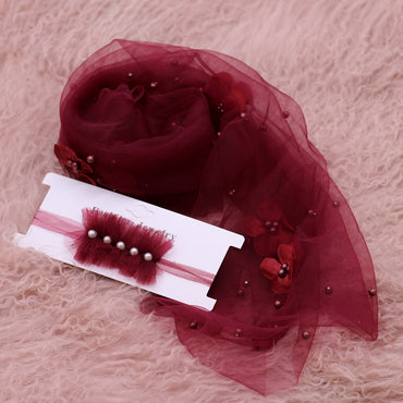 Avezano Newborn Chiffon Wrap With Pearl Headpiece Photography Prop Set