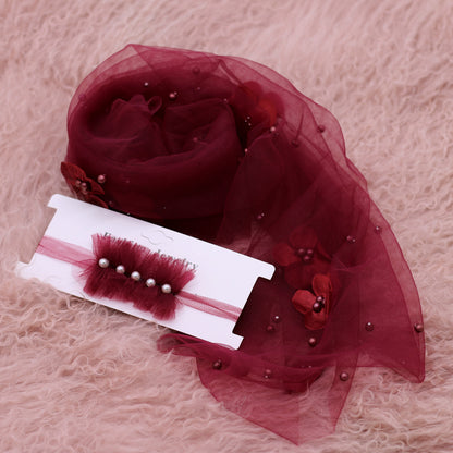 Avezano Newborn Chiffon Wrap With Pearl Headpiece Photography Prop Set