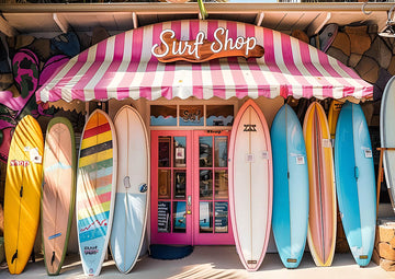 Avezano Summer Pink Surf Board Shop Photography Backdrop