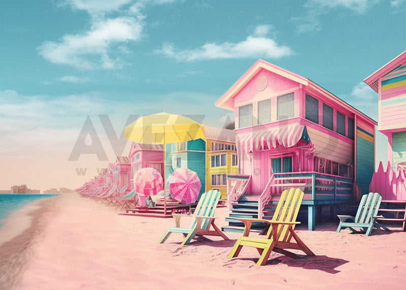 Avezano Summer Low Pixel Pink Beach Photography Backdrop-AVEZANO