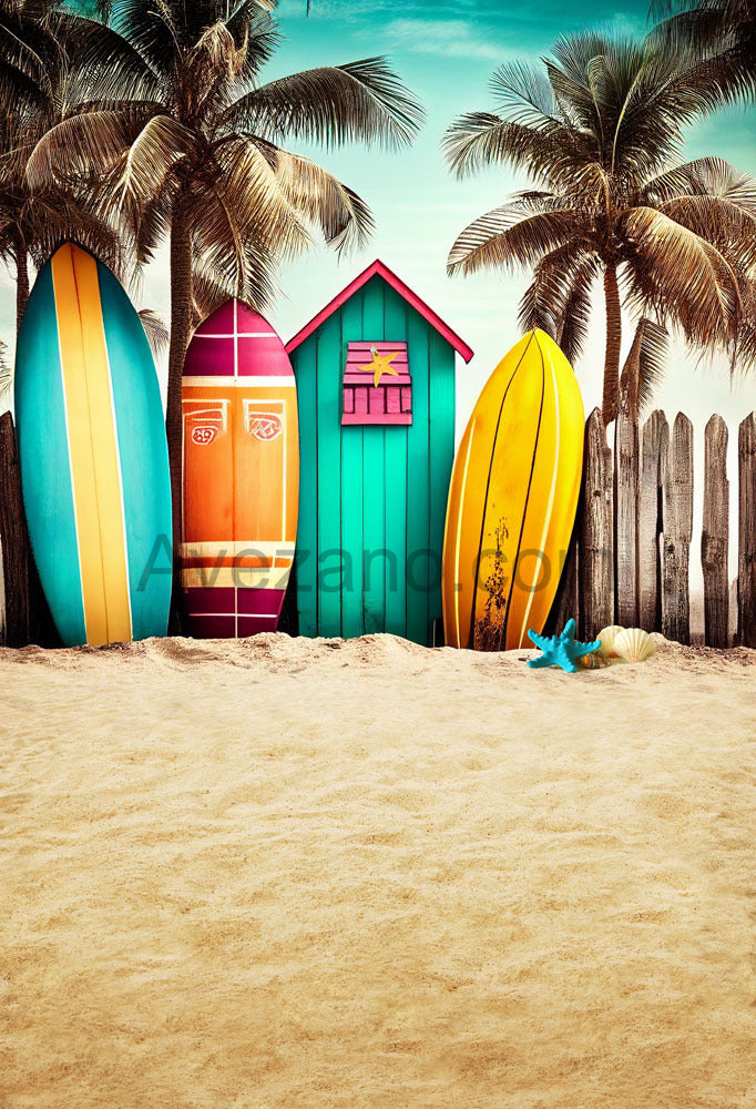Avezano Coconut Trees and Surfboards Photography Backdrop-AVEZANO