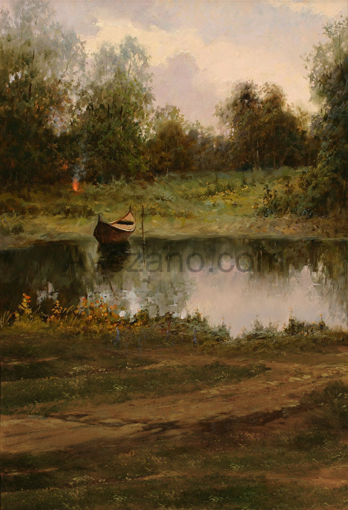 Avezano River Boat Oil Painting Style Photography Backdrop-AVEZANO
