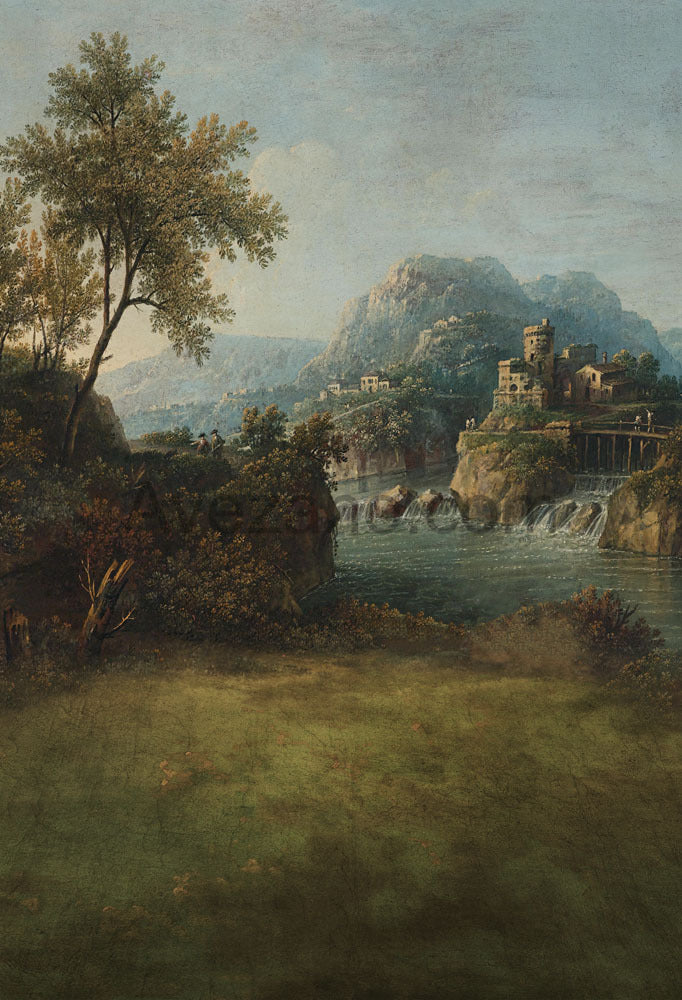 Avezano Mountain village Oil Painting Style Photography Backdrop-AVEZANO