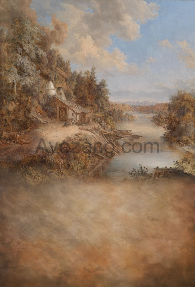 Avezano Mountain Hut Oil Painting Style Photography Backdrop-AVEZANO