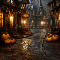 Avezano Halloween Street Town at Night Photography Backdrop-AVEZANO