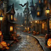 Avezano Halloween Town Street 2 pcs Set Backdrop