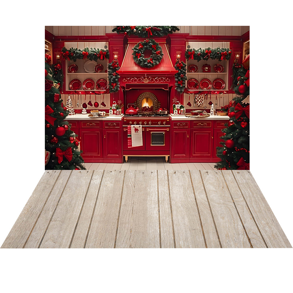 Avezano Christmas Fireplace Interior 2 pcs Set Backdrop holiday gift