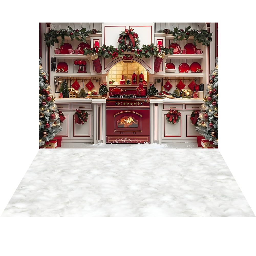 Avezano Christmas Fireplace Interior 2 pcs Set Backdrop holiday gift