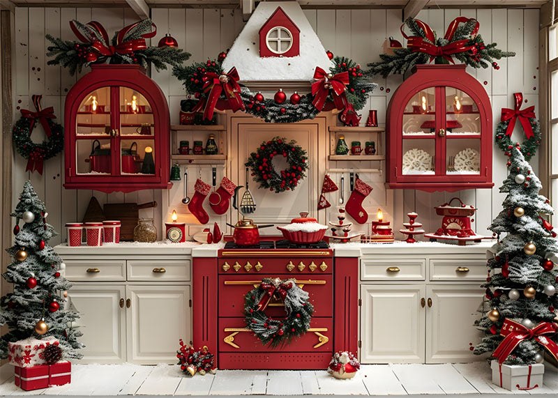 Couronne de Noël Avezano Décorations de cadeaux de cuisine Toile de fond pour photographie