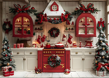 Couronne de Noël Avezano Décorations de cadeaux de cuisine Toile de fond pour photographie