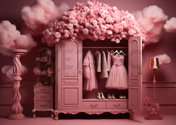 Avezano Barbie Wardrobe and Pink Flowers Photography Background