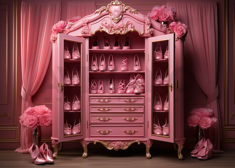 Avezano Barbie Pink Cabinet and High Heels Photography Background